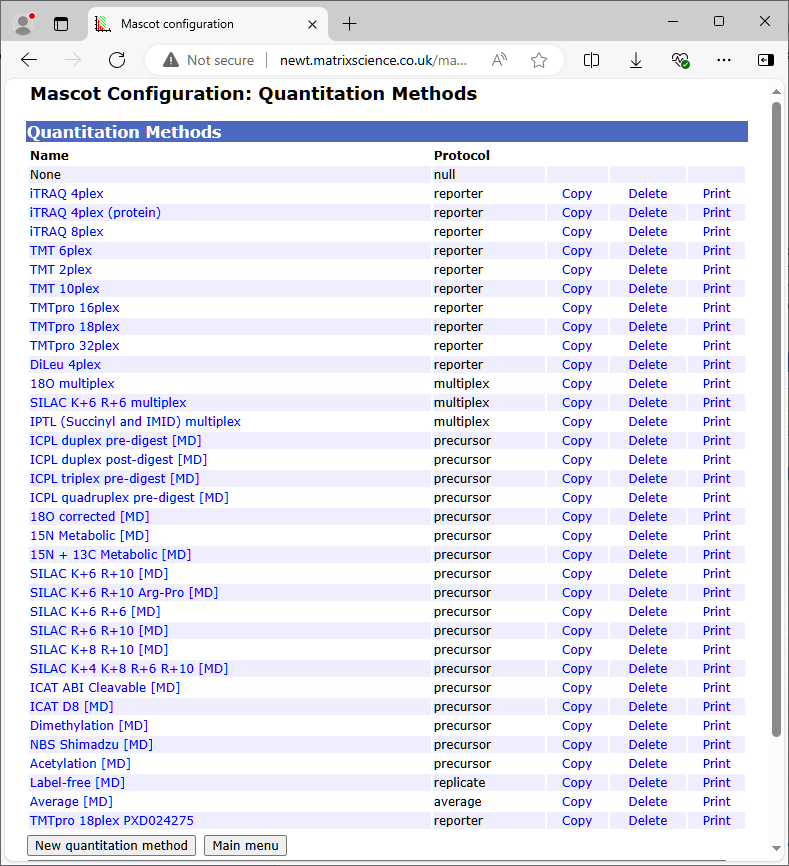 Quantitation methods in the configuration editor