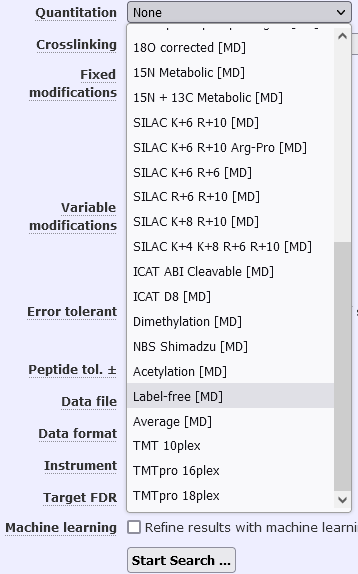 Quantitation methods in the search form